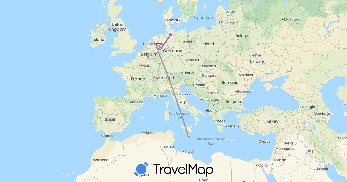 TravelMap itinerary: driving, plane, train in Germany, Malta (Europe)